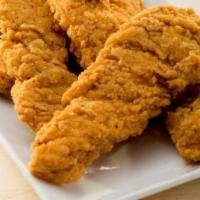 Chicken Tenders · Deep fried strips of white chicken breast, choice of sauce.