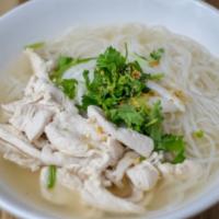 Chicken Pho · Chicken, onions, sprouts, cilantro and rice noodle in homemade chicken broth.
