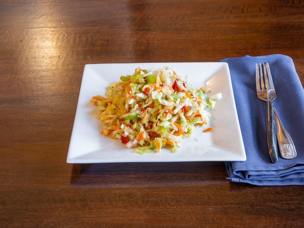 Maria's Salad · Shredded cabbage, carrot, celery, and roasted red pepper. Gluten-free and vegan.