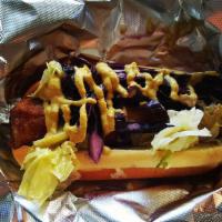 Bruce Lee · Egg roll wrapped Stuggy's dog with sesame ginger slaw, lettuce, spicy Chinese mustard, green...