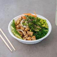 Veggie Bowl · Organic tofu, sweet shoyu sauce, green onion, avocado, edamame, carrots, cucumber, seaweed s...
