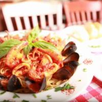 Linguini Posillipo Dinner · Clams, mussels, calamari, shrimp and marinara sauce.