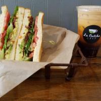 BLTA Sandwich with Thai Tea Drink · Option to add boba or lychee jelly to drink.
