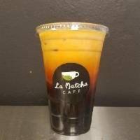 Thai Iced Tea · Thai Tea with half and half. Sweetness level not adjustable. Option to add Boba or Lychee Je...