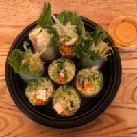 Vegetarian Fresh Spring Rolls · Tofu, carrot, lettuce and mint leaves wrapped in rice papers with homemade peanut sauce.
