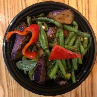 String Bean and Eggplant · Stir-fried sting bean and eggplant in spicy basil sauce.