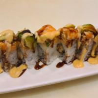 Ultimate Shrimp Special Roll · In: shrimp tempura. Out: spicy soft shell crab, fresh shrimp, avocado eel, and spicy mayo sa...