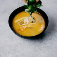 Seafood Soup · Savory soup with mixed seafood. 