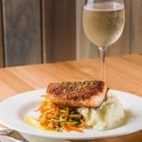Grilled Salmon · Seasonal roasted vegetables with mashed potatoes.