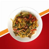 Chop Fried Soman(LAMB/BEEF/CHICKEN/VEGETARIAN) · Finely cut noodles stir-fried with chopped lamb and vegetables.