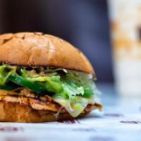 18.Spicy Baja Chicken Burger · Grilled chicken breast, jalapeños, guacamole, pepper jack cheese, lettuce, and chipotle mayo...