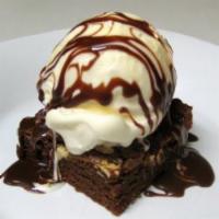 Sanders Hot Fudge Brownie Sundae · Our giant brownie, a scoop of vanilla ice cream, hot fudge and whipped cream.