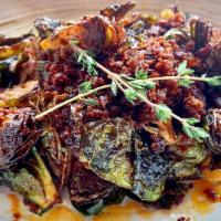 Seasonal Vegetable of the day · crispy brussels sprouts-warm bacon vinaigrette, maldon sea salt