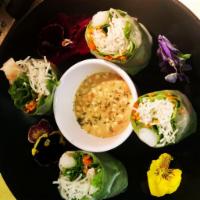 Vietnamese Wrap · Prawn, lettuce, carrot, rice noodles with house peanut aioli. Tapes style serving.
