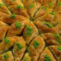 Baklava · Rolled phyllo with pistachio, walnut, Served with honey syrup.