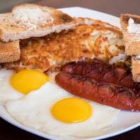 2 Eggs with Meat · Choice of ham, bacon, hotlink, link sausage, country sausage, turkey sausage patties, ground...