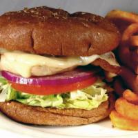 Chicken Breast Burger · Served with grilled chicken breast, Jack cheese and bacon on a whole wheat bun.