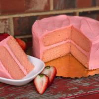 Strawberry Supreme Cake · Moist strawberry cake layers covered in mcentyre's scratch made strawberry cream cheese icin...