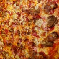 Carnivore Pizza · Sausage, pepperoni, meatball, ham and bacon.