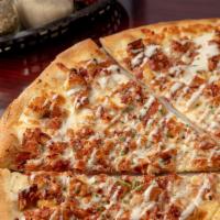 Chicken Bacon Ranch Pizza · Breaded chicken sliced topped with bacon and ranch dressing in place of sauce.