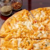 Penne ala Vodka Pizza · Penne pasta in a savory vodka sauce topped with mozzarella cheese.