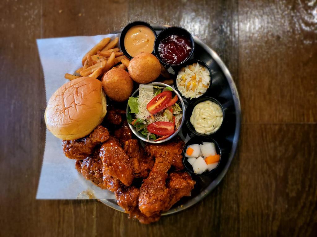 Half chicken Combo (A) · Any choice of our Half chicken With a side of small French fries, 2pcs of cheese ball, small salad, bun with one free sauce.