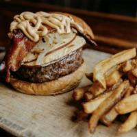 Fall GH Smokey Burger · BEEF PATTY, SMOKED GOUDA, CARAMELIZED ONIONS, BACON, CHIPOTLE MAYO, BRIOCHE BUN