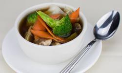 Garden Vegetable Soup · Clear chicken broth with mixed vegetables.