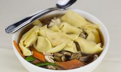 Young Chow Won Ton Soup · For 2, clear chicken broth with vegetables, veal, chicken, and beef and won tons.
