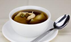 Won Ton Soup with Chicken · Chicken stuffed won tons in clear chicken broth with white meat chicken pieces and a few sca...