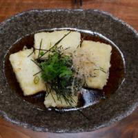 Age Dashi Tofu · Deep fried Japanese tofu served with light soy dashi sauce.