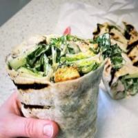 Grilled Chicken Ceasar Wrap · Grilled Chicken Tenders, Homemade Ceasar Dressing. Blackened Croutons, Mozzarella Cheese, Pa...