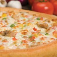 Chicken Royale · A tasty blend of garlic white sauce, grilled chicken, red onions, green peppers, pineapple, ...