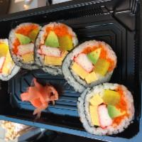 M3. Futo Maki Roll (5 Pcs big roll) · Crab meat, avocado, oshinko, tamago and masago.