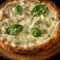 Four Cheese · Ricotta, fresh basil leaves, regular, fresh and smoked mozzarella (10
