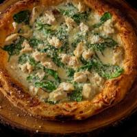 Chicken Spinach · Tomato sauce, grilled chicken strips, spinach, mozzarella and parmesan cheese (10