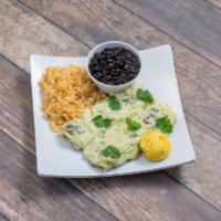 Spinach Mushrooms Enchiladas · 2 enchiladas stuffed with a mixture of fresh mushrooms, spinach, sliced almonds and Monterre...