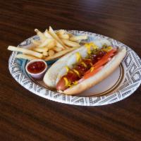 Cheese Dog · House hot dog served with American cheese. Includes: mustard, relish, tomatoes, and onions.