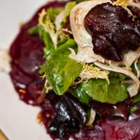 Beet Salad · Fennel, mixed greens, walnuts, dry figs and Gorgonzola with orange fig dressing.