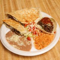 Quesadilla and Taco Combo · This combo comes with cheese quesadilla. Add meat for an additional charge.