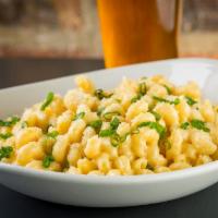 Mac and Cheese · Cavatappi pasta, 3 cheese blend, Parmesan bread crumbs, scallions. Add bacon or grilled chic...