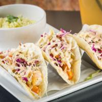 Signature Fish Tacos · Tilapia, beer battered cod, or shrimp, white corn tortilla, chihuahua cheese, cabbage slaw, ...