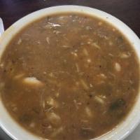 Seafood Gumbo · Contains Okra, bell peppers, Shrimp, Crawfish tails, crab meat, turkey neck