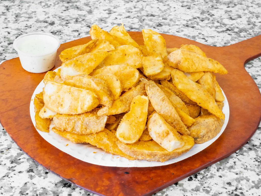 Potato Wedges · 1 lb of oven baked potato wedges comes with sauce on the side.