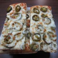 Jalapeno Sticks · Pizza bread, topped with mozarella cheese and sliced jalapeno peppers.