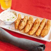 Fried Pickles · Pickle spears breaded and deep fried to a golden perfection. Served with ranch.