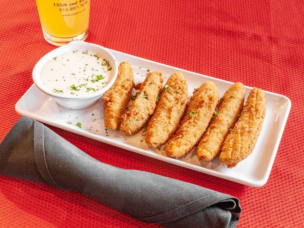 Fried Pickles · Pickle spears breaded and deep fried to a golden perfection. Served with ranch.
