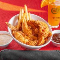 Chicken Fingers · Chicken tenders, breaded in house, fried. Served with fries and ranch.