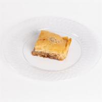 Baklava ·  layered pastry dessert made of filo pastry, filled with chopped nuts, and sweetened with ho...