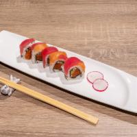 Kiss of Fire · Spicy tuna, cucumber, albacore on top with jalapenos. 8PCS